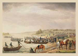 Переправа итальянского корпуса Богарне через Неман 30 июня 1812. Картину нарисовал худ. Адам, служивший в корпусе.