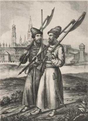 Рядовые стрельцы в 1674 году. Литография из книги XIX в.
