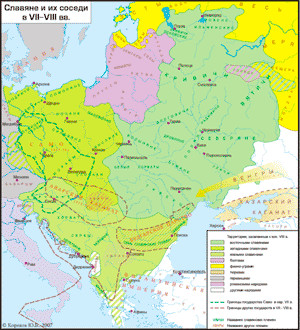 Карта расселения славян и их соседей на конец VIII века.