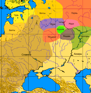 Карта расположения этносов Руси IX века