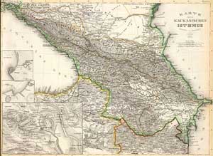 Кавказский Истм. Карту нарисовал в 1856ом году J. Grassl (включает Тифлис и его окружение). (включает Анапу и его окружение). (включает Батуми и его окружение). Библиографический институт Хилдбурггаузен, (1860)